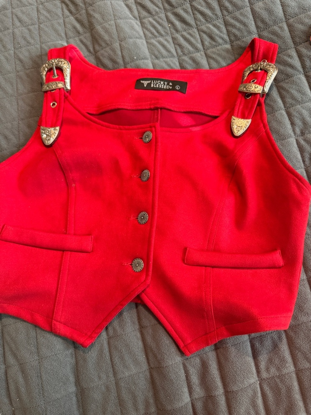 Lucky & Blessed Scarlet Red Western Buckle Cropped Vest